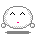 Pixelated white circular character with gray outline displays multiple facial expressions and small floating square elements against light gray background.