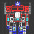 A pixelated 50x50 animated buddy icon featuring a red and blue robot on the left side with green text "Original Icons .com" on the right, displayed as two frames in a contact sheet layout.
