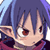 Pixelated anime-style character face with purple hair and red eyes, wearing a dark outfit with pink accents, displayed as a static 50x50 AIM buddy icon.