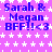 Purple background with white stars and blue text reading "Sarah & Megan BFF!!<3" repeated in a pattern