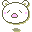 Pixelated cartoon bear head with closed eyes, pink cheeks, and changing mouth expressions