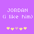 Purple background with white pixelated text 'JORDAN (i like him)' and yellow/pink star icons below, two identical side-by-side versions of the same design.
