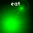 Green pixelated animation with four showing a glowing green circle moving across the screen, accompanied by white text reading 'eat' in each