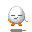 Pixelated egg-shaped character with orange limbs and closed eyes, holding a red heart that grows larger