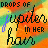 six showing a stylized text design with 'DROPS OF jupiter IN HER hair' over an orange and green gradient background, where the word 'jupiter' changes color across frames