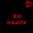 Red pixelated heart symbol above two identical red text blocks reading 'Bill Koulitz' on a black background.