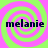 Four identical display the word 'melanie' in dark blue text over alternating pink and green spiral backgrounds
