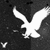 White eagle silhouette with outstretched wings on dark background, accompanied by small white bird silhouettes in lower corners.