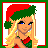 Pixelated of 12 with red text on white backgrounds bordered by green and red, featuring a blonde elf-like character in Santa hat and one showing a leg in green stocking
