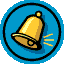 Four circular blue icons with black outlines each contain a golden bell; two bells show yellow motion lines indicating ringing.
