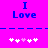 A bright pink background displays two identical blue text sections reading "I Love" with a dashed line and five pixelated hearts below, where the third heart changes from white to light purple between frames.