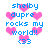 Pixelated blue text and pink hearts on white background with animated heart movement.