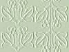 A static image of a repeating botanical pattern with stylized floral motifs on a pale green background.