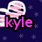 Pixelated character with pink and white striped body on dark blue starry background, text changes from 'kyle is soooo' to 'hot!!! <3'