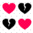Four pixelated heart icons arranged in a 2x2 grid, alternating between solid pink and broken black hearts on white background.
