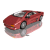 Red sports car with gray wheels and yellow taillights, viewed from multiple angles in a