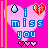 Pixelated icon with pink background, blue text reading 'i miss you', and heart symbols.