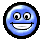 Six blue cartoon faces with black outlines arranged in two , each face showing a smiling expression and distinct eye shapes