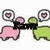 Animated pixel art of pink and green cartoon animals with speech bubbles containing hearts, displaying text changes from "I Love You" to "John".