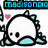 Pixelated cartoon character with white head, black eyes, and turquoise fins, surrounded by text and hearts in four variations.