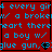 Red background with blue text reading "every girl w/ a broken heart there a boy w/ glue gun." and black pixelated symbols, arranged in four