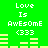 Green background with white pixelated text reading "Love Is Awesome (333)" and yellow audio equalizer bars that change height across frames.