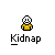 Pixel art icon shows a white-skinned character with black eyes and mouth wearing a yellow shirt, surrounded by green and black figures, with 'Kidnap' text below.