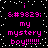 Pixelated text in bright pink on black background with white dots, repeating 'i &amp;#9829; my mystery boy!!!!!!' across four identical