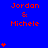 Blue background with red text "Jordan & Michele" repeated in a , surrounded by small red heart symbols