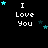 Pixelated text "I Love You" with scattered cyan and dark blue stars on a black background, arranged in three