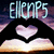 Pixelated image with 'ELLEMP5' text above two heart shapes on a dark background, transitioning from light blue to white text.