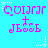 Pixelated text 'Quirar' and 'JESS' with a plus sign on cyan background, surrounded by white stars and dotted lines.
