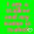 Green background with pink pixelated text reading 'i am a stalker and my name is isabel' followed by a white heart symbol.