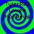 Four identical spiral-patterned images arranged in a , each displaying text over a blue and green spiral background