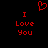 Red pixelated text and heart symbol on black background, with 'I Love You' repeated twice.