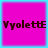 Four identical square with bright pink backgrounds and cyan borders display the text 'Vyollette' in dark brown pixelated font