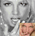 repeated grayscale portraits with a single color inset showing a person's face in various poses