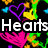 Pixelated image with neon-colored hearts and text reading "Hearts Aren't To Play With" on a black background.