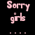 Pixelated image with black background displaying pink text 'Sorry girls ... Dylen is MINE!' and a partial photo of a smiling person with light brown hair.