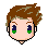 Pixel art head with brown hair, green eyes, and closed eyes in three variations on white and gray backgrounds.