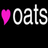 A static pixel art icon featuring a bright pink heart symbol followed by the word 'oats' in large, white, blocky letters on a black background.