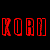 Red pixelated text 'KORN OWNZ' and 'YOU' on black background with a small square image of band members in dark clothing.