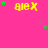 Yellow text 'a1ex' on bright pink background with scattered green and purple stars, some stars animate near text.
