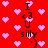 Red background with pink heart shapes and repeated text "I <3 U silly" in black pixelated font.