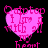 Four pink heart-shaped icons with pixelated text reading "I am in the heart" arranged in a on black background