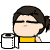 Animated sequence of a cartoon character with brown hair in a ponytail, wearing a yellow shirt, performing actions with a white cup and tissue.