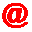 Red pixel art icons on gray background: @ symbol, solid circles, and red figures with yellow squares for mouths or eyes.