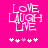 Pixelated text 'LOVE LAUGH LIVE' in white on bright pink background with five small heart symbols below.