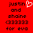Red background with black pixelated text reading 'justin and shaine (33333) for eva' on both sides, one side featuring a white heart symbol next to 'justin'.