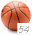 Pixelated orange basketball with black seams and a white square containing gray number 54 in the bottom-right corner, displayed on a transparent background.